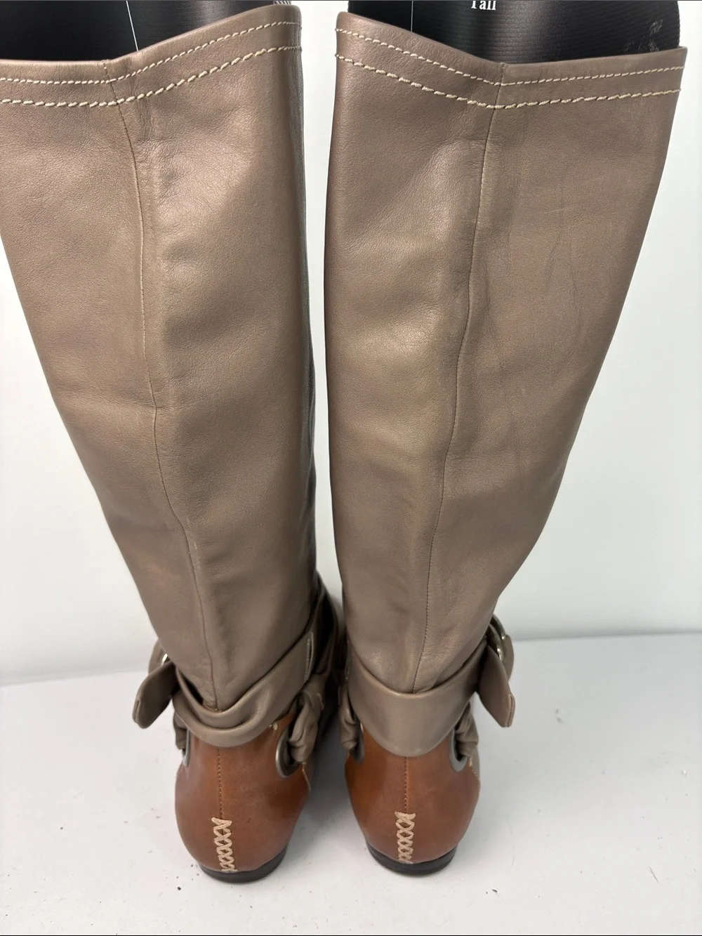 🥯 b. makowskytall Leather Boots in Taupe and Brown